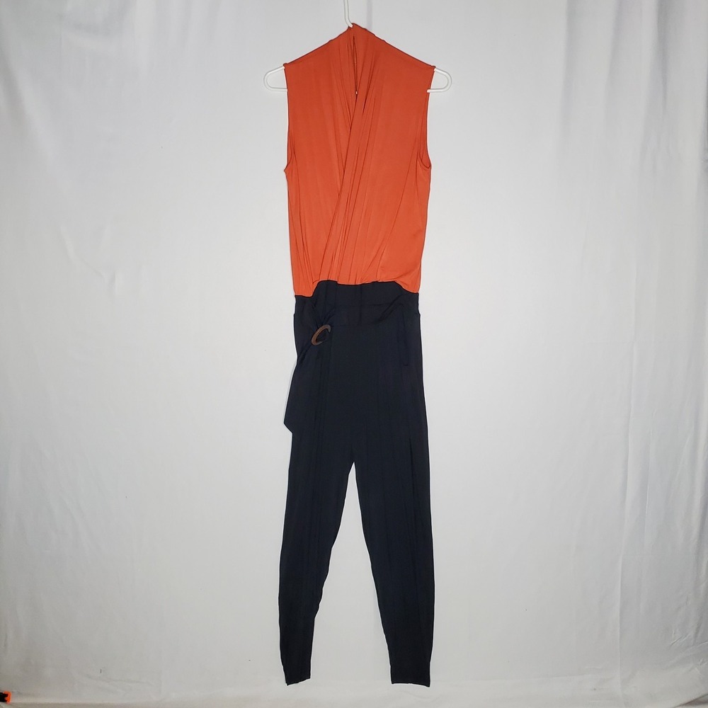 Les Lunes Sleeveless Belted Jumpsuit Women Medium Colorblock Jersey Comfy Retro